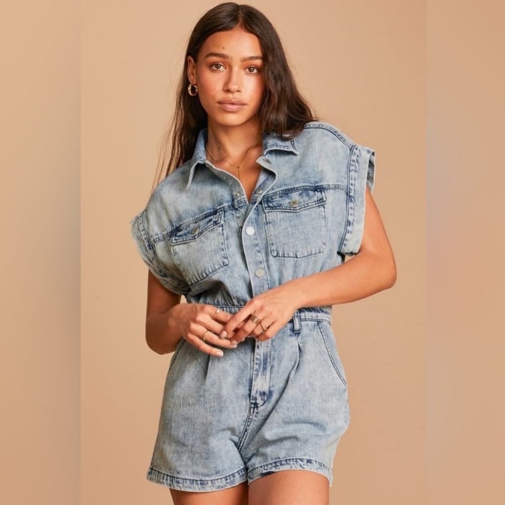 BlankNYC Head Backstage Denim Romper